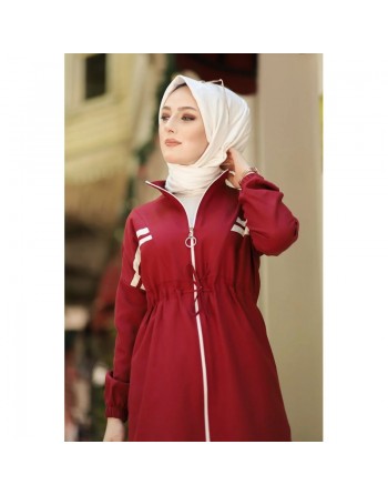 Veste moderne style décontracté avec fermeture zip (Vetement femme voilée) - Couleur Bordeaux 
