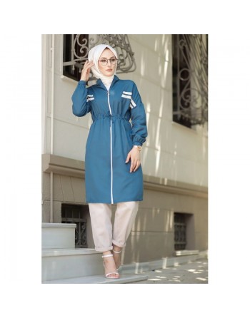 Veste moderne style décontracté avec fermeture zip (Vetement Hijab) - Couleur bleu indigo 