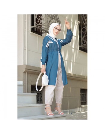 Veste moderne style décontracté avec fermeture zip (Vetement Hijab) - Couleur bleu indigo 
