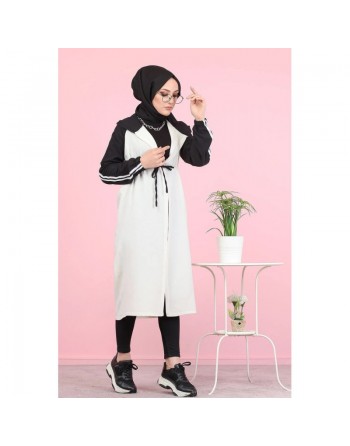 Gilet décontracté à capuche (Vetement moderne pour femme voilée) - Couleur blanc et noir 