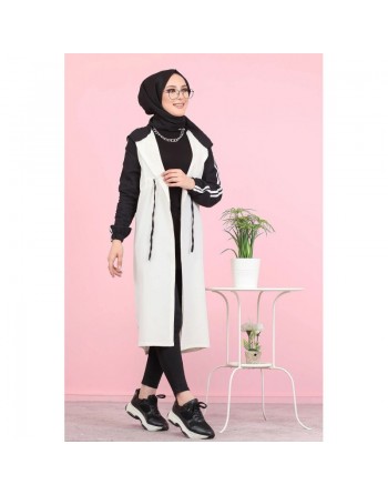 Gilet décontracté à capuche (Vetement moderne pour femme voilée) - Couleur blanc et noir 