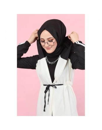 Gilet décontracté à capuche (Vetement moderne pour femme voilée) - Couleur blanc et noir 