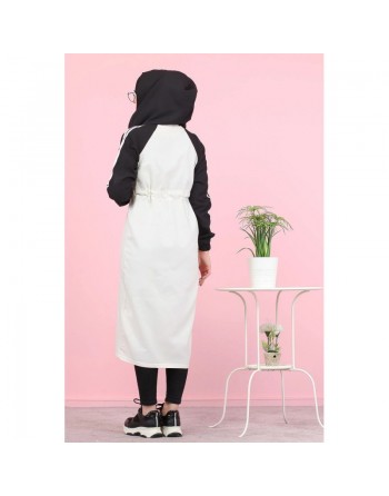 Gilet décontracté à capuche (Vetement moderne pour femme voilée) - Couleur blanc et noir 