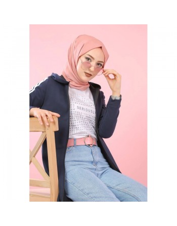 Cardigan long à capuche style décontracté et sportswear - Robe zippée pour femme voilée - Couleur Bleu marine 