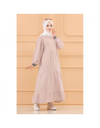 Robe casual longue ample évasée (Mode Modeste) - Couleur rose clair 