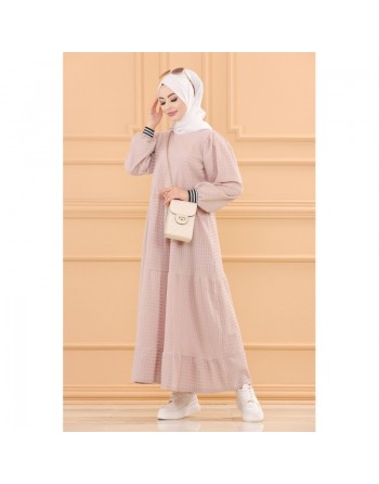 Robe casual longue ample évasée (Mode Modeste) - Couleur rose clair 