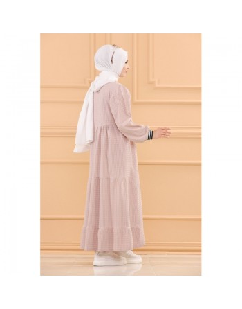Robe casual longue ample évasée (Mode Modeste) - Couleur rose clair 