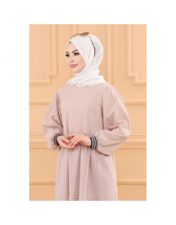Robe casual longue ample évasée (Mode Modeste) - Couleur rose clair 
