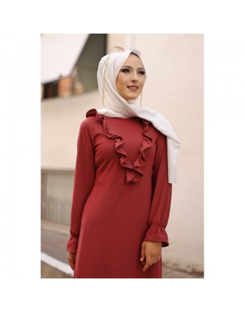 Robe longue bordée d’un volant pour femme (Vêtement style habillé pour hijab) - Couleur rose 