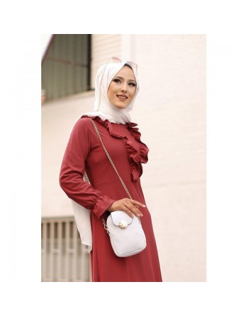 Robe longue bordée d’un volant pour femme (Vêtement style habillé pour hijab) - Couleur rose 