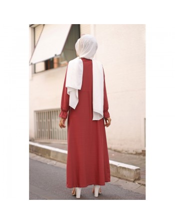 Robe longue bordée d’un volant pour femme (Vêtement style habillé pour hijab) - Couleur rose 
