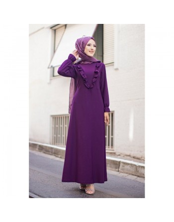 Robe longue bordée d’un volant pour femme (Vêtement style habillé pour hijab) - Couleur violet 