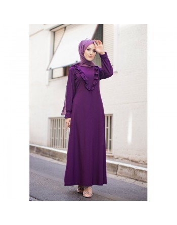 Robe longue bordée d’un volant pour femme (Vêtement style habillé pour hijab) - Couleur violet 