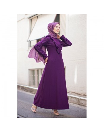 Robe longue bordée d’un volant pour femme (Vêtement style habillé pour hijab) - Couleur violet 