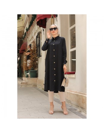 Chemise longue boutonnée nouvelle saison (Vêtement ample pour femme) - Couleur noir 