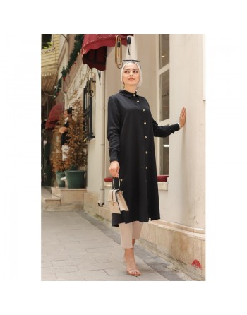 Chemise longue boutonnée nouvelle saison (Vêtement ample pour femme) - Couleur noir 