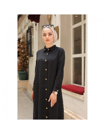 Chemise longue boutonnée nouvelle saison (Vêtement ample pour femme) - Couleur noir 