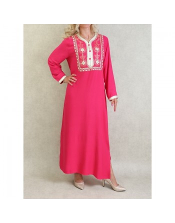 Robe Algérienne avec broderies et strass - Couleur Corail 