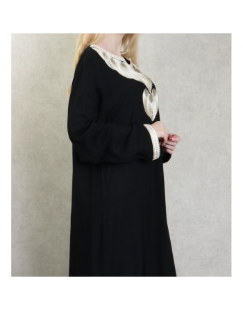 Robe longue style oriental avec borderie originale sous forme de coeur pour femme - Couleur noir 