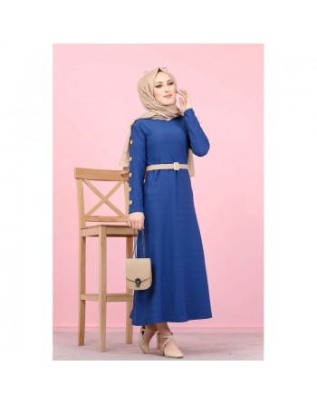 Robe pour femme voilée (Vêtement Mode islamique) - Couleur bleu indigo 