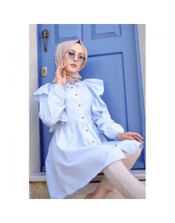 Chemise à froufrou (Vetement femme voilée chic) - Couleur bleu ciel 