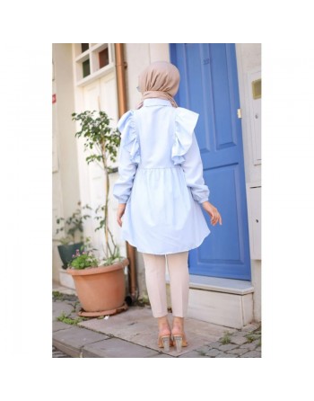 Chemise à froufrou (Vetement femme voilée chic) - Couleur bleu ciel 
