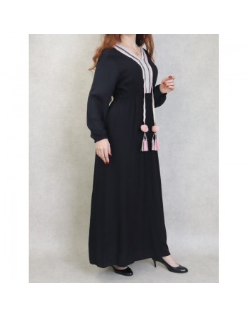 Robe longue décorée de pompons pour femme - Couleur Noir 