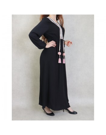 Robe longue décorée de pompons pour femme - Couleur Noir 