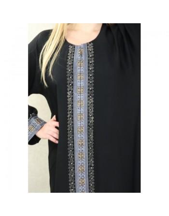 Robe Abaya Dubaï noire de qualité avec bande brodée et strass idéale pour la fête de l'Aïd 2024 
