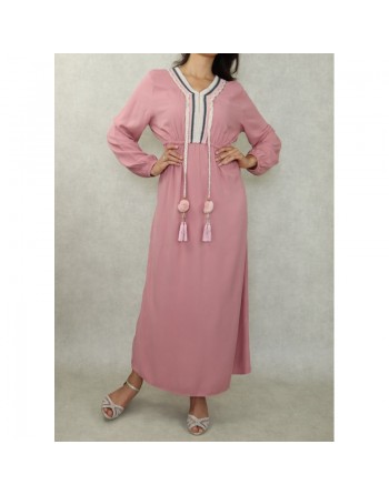 Robe longue décorée de pompons pour femme - Couleur Rose 