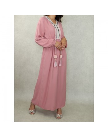 Robe longue décorée de pompons pour femme - Couleur Rose 