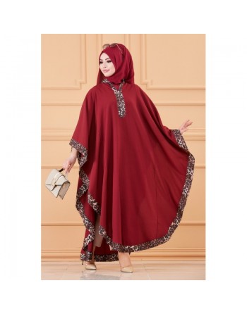 Poncho over-size pour femme - Robe tunique ample (Tenue Hijab) - Couleur bordeaux 