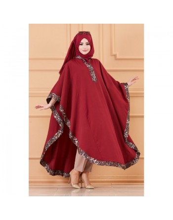 Poncho over-size pour femme - Robe tunique ample (Tenue Hijab) - Couleur bordeaux 
