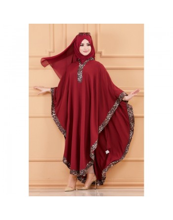 Poncho over-size pour femme - Robe tunique ample (Tenue Hijab) - Couleur bordeaux 