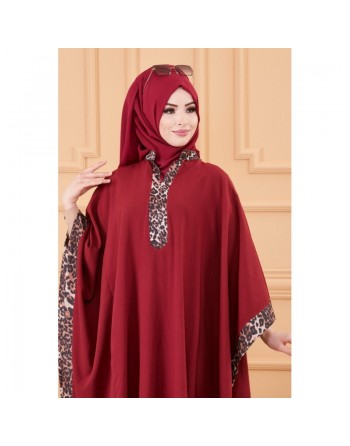 Poncho over-size pour femme - Robe tunique ample (Tenue Hijab) - Couleur bordeaux 