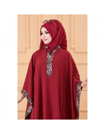 Poncho over-size pour femme - Robe tunique ample (Tenue Hijab) - Couleur bordeaux 