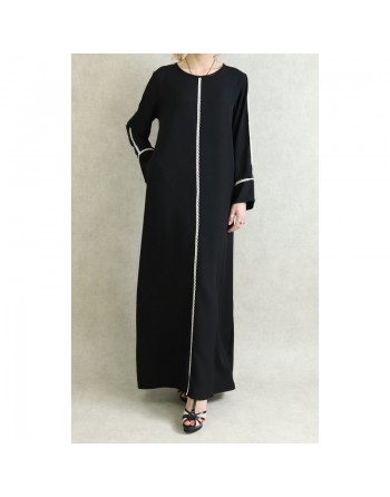 Abaya moderne mastoura pour femme - Robe longue noire brodée avec poches 