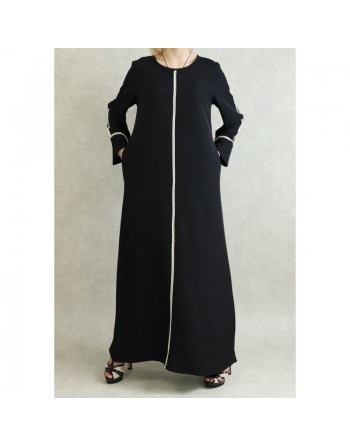 Abaya moderne mastoura pour femme - Robe longue noire brodée avec poches 