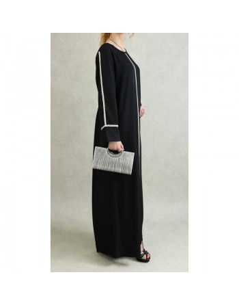Abaya moderne mastoura pour femme - Robe longue noire brodée avec poches 