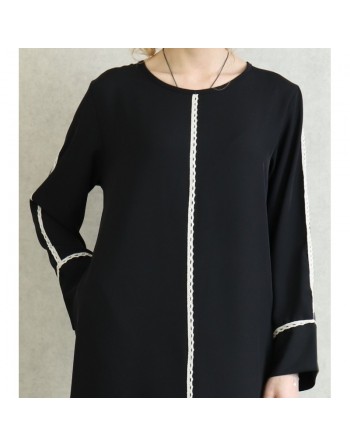 Abaya moderne mastoura pour femme - Robe longue noire brodée avec poches 