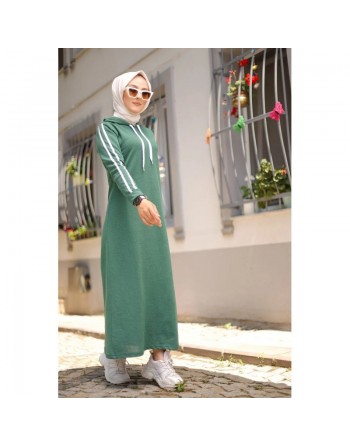 Robe sweat-shirt longue à capuche en coton look décontracté streetwear - Couleur vert émeraude 