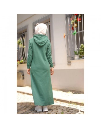 Robe sweat-shirt longue à capuche en coton look décontracté streetwear - Couleur vert émeraude 