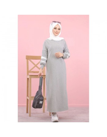 Robe longue look décontracté pour femme musulmane (Vetement hidjab pas cher) - Couleur gris clair 