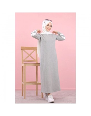 Robe longue look décontracté pour femme musulmane (Vetement hidjab pas cher) - Couleur gris clair 