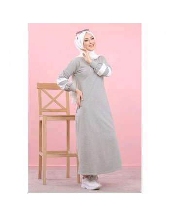 Robe longue look décontracté pour femme musulmane (Vetement hidjab pas cher) - Couleur gris clair 