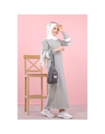 Robe longue look décontracté pour femme musulmane (Vetement hidjab pas cher) - Couleur gris clair 