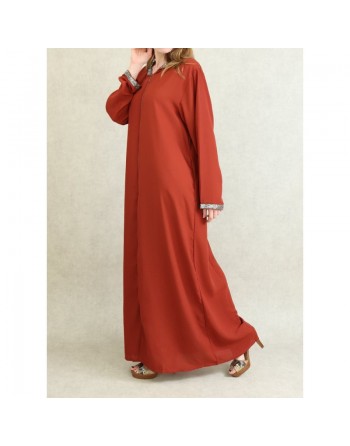 Djellaba orientale ample pour femme - Abaya à capuche avec fermeture éclair - Couleur Rouille 