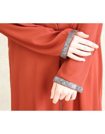 Djellaba orientale ample pour femme - Abaya à capuche avec fermeture éclair - Couleur Rouille 
