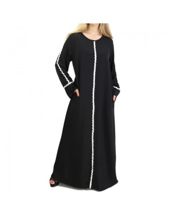 Abaya noire chic à strass pour femme 