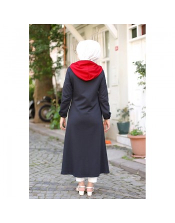 Cardigan long moderne robe zippée style hijab sport avec partie argentée - Couleur noir et bordeaux 